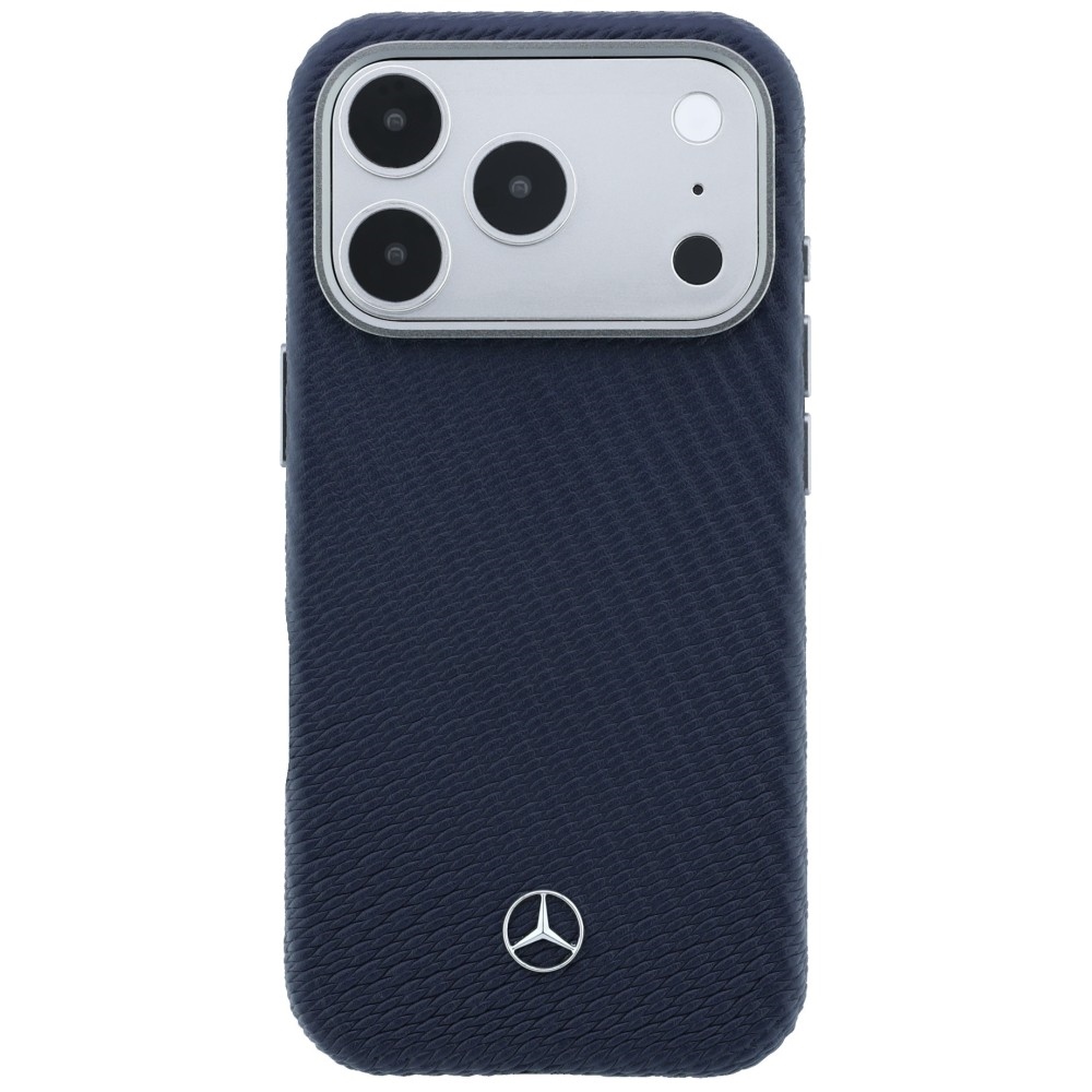 Mercedes Leather Semi Wrap Wood Effect MagSafe dėklas iPhone 17 Pro Max - Tamsiai mėlynas