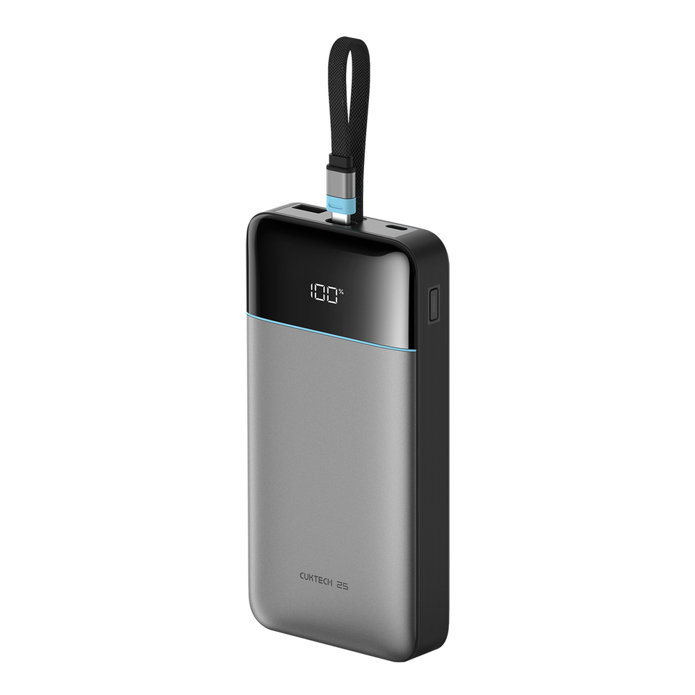 Cuktech LPB252N 120W 25000mAh išorinė baterija su integruotu USB-C kabeliu - pilka