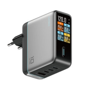 Cuktech AD1204U 120W sieninis įkroviklis su ekranu ir USB-C kabeliu - Sidabrinė