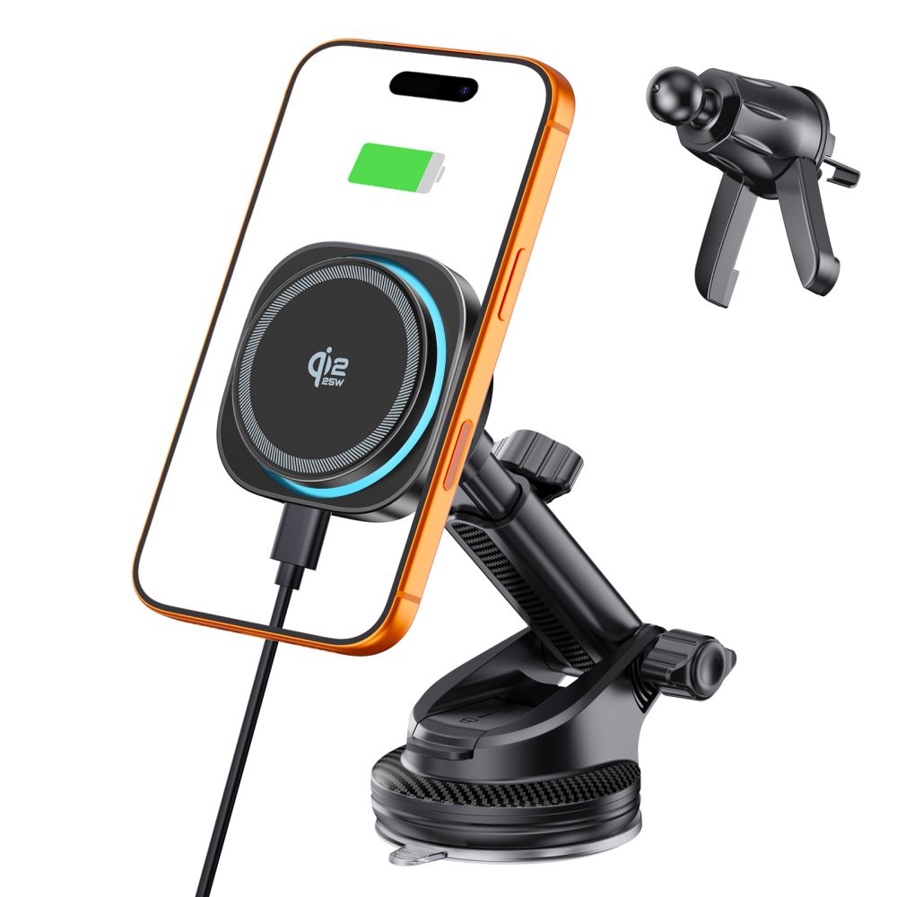 Automobilinis laikiklis-įkroviklis Tech-Protect V20 ArcticBoost, MagSafe, belaidis 25W Qi2.2, juodas