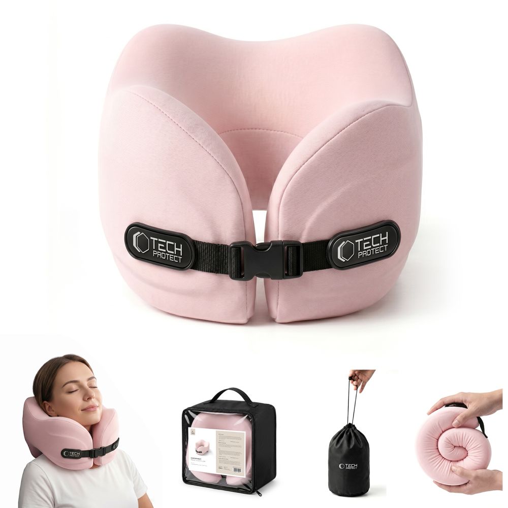 Kelioninė pagalvė kaklui Tech-Protect ComfortRest, rožinė