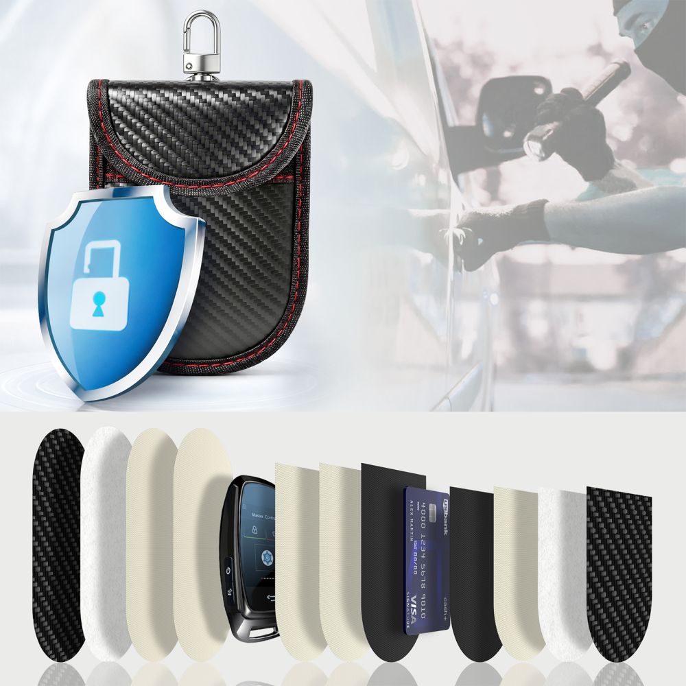 Dėklas automobilio raktams Tech-Protect KLR100 RFID Blocker, karbono juodas/raudonas