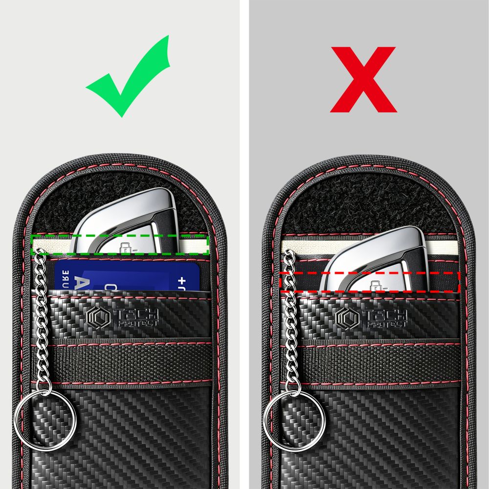 Dėklas automobilio raktams Tech-Protect KLR100 RFID Blocker, karbono juodas/raudonas