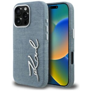 Karl Lagerfeld FW Jeans Signature Logo iPhone 16 Pro dėklas - Mėlyna