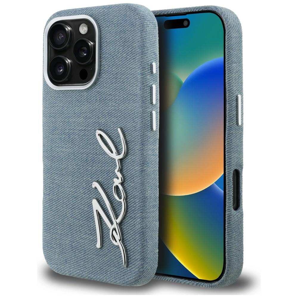 Karl Lagerfeld FW Jeans Signature Logo iPhone 16 Pro dėklas - Mėlyna