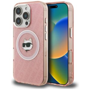 Karl Lagerfeld IML Choupette Head Logo MagSafe dėklas iPhone 16 Pro - Rožinis