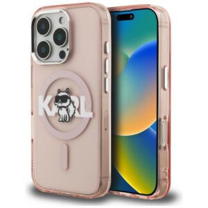 Karl Lagerfeld IML Choupette Sketch Logo MagSafe dėklas skirtas iPhone 16 Pro - Rožinis