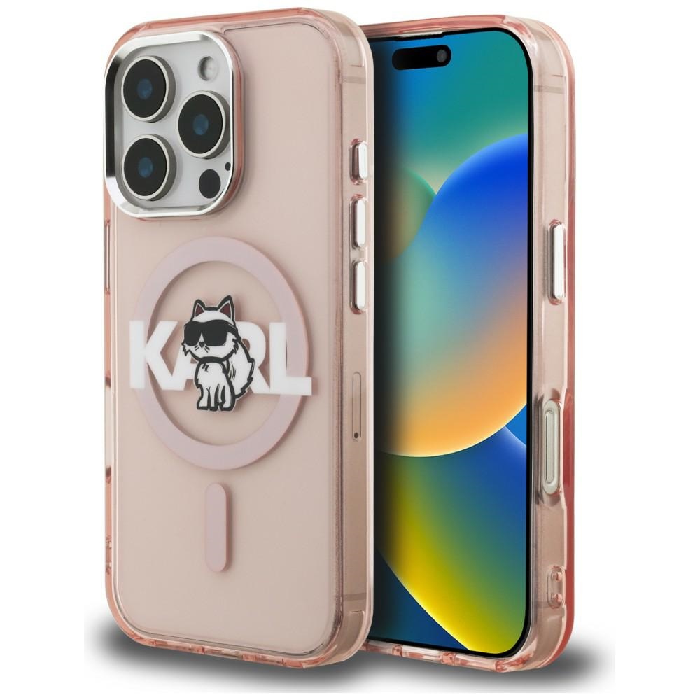 Karl Lagerfeld IML Choupette Sketch Logo MagSafe dėklas skirtas iPhone 16 Pro - Rožinis