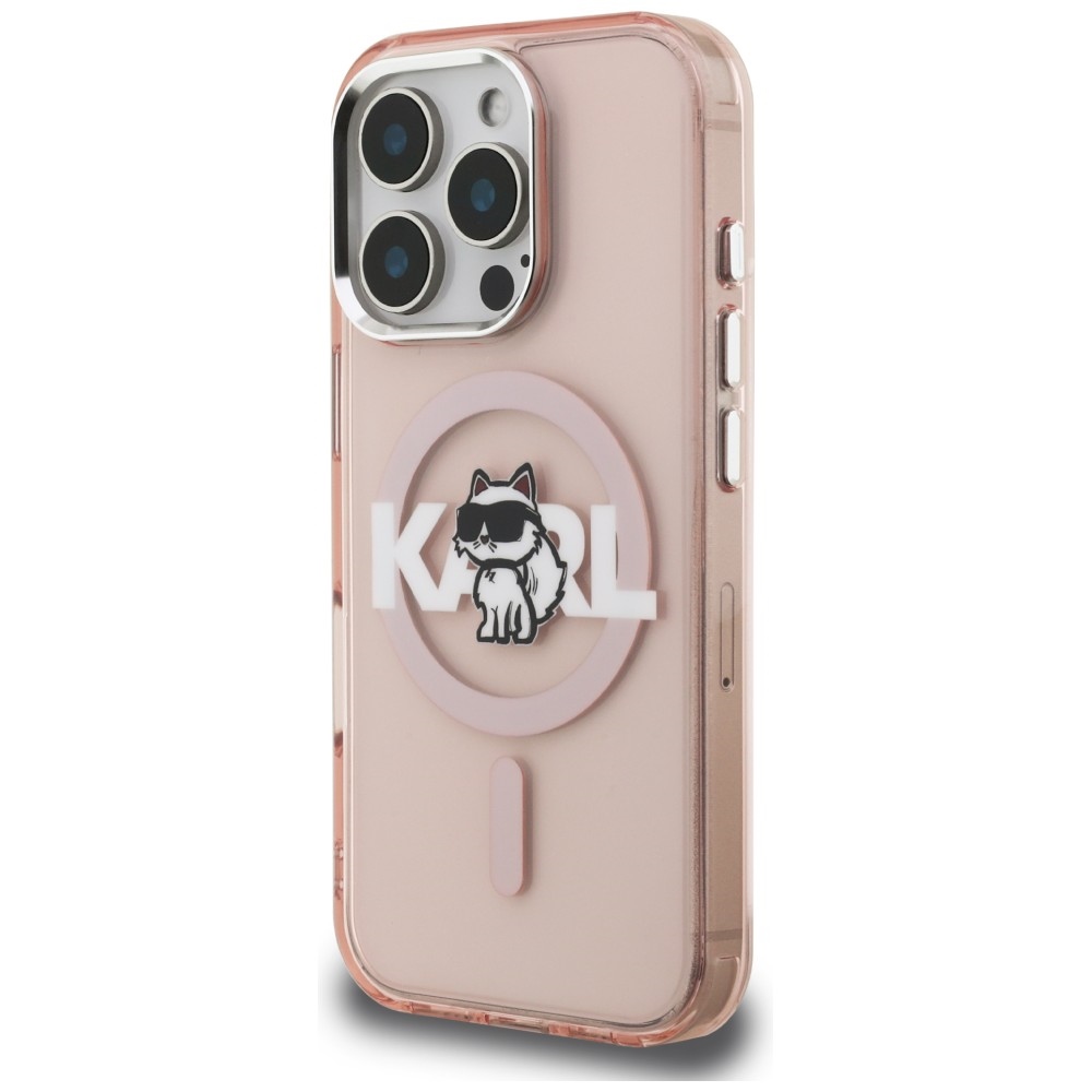 Karl Lagerfeld IML Choupette Sketch Logo MagSafe dėklas skirtas iPhone 16 Pro - Rožinis