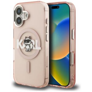 Karl Lagerfeld IML Choupette Sketch Logo MagSafe iPhone 16 dėklas - Rožinis