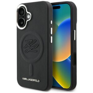 Karl Lagerfeld Initial & Metal Logo MagSafe dėklas iPhone 16 - Juodas
