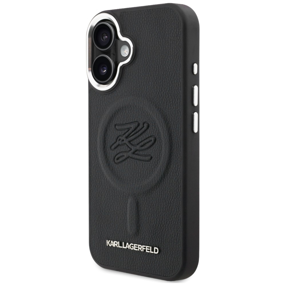 Karl Lagerfeld Initial & Metal Logo MagSafe dėklas iPhone 16 - Juodas