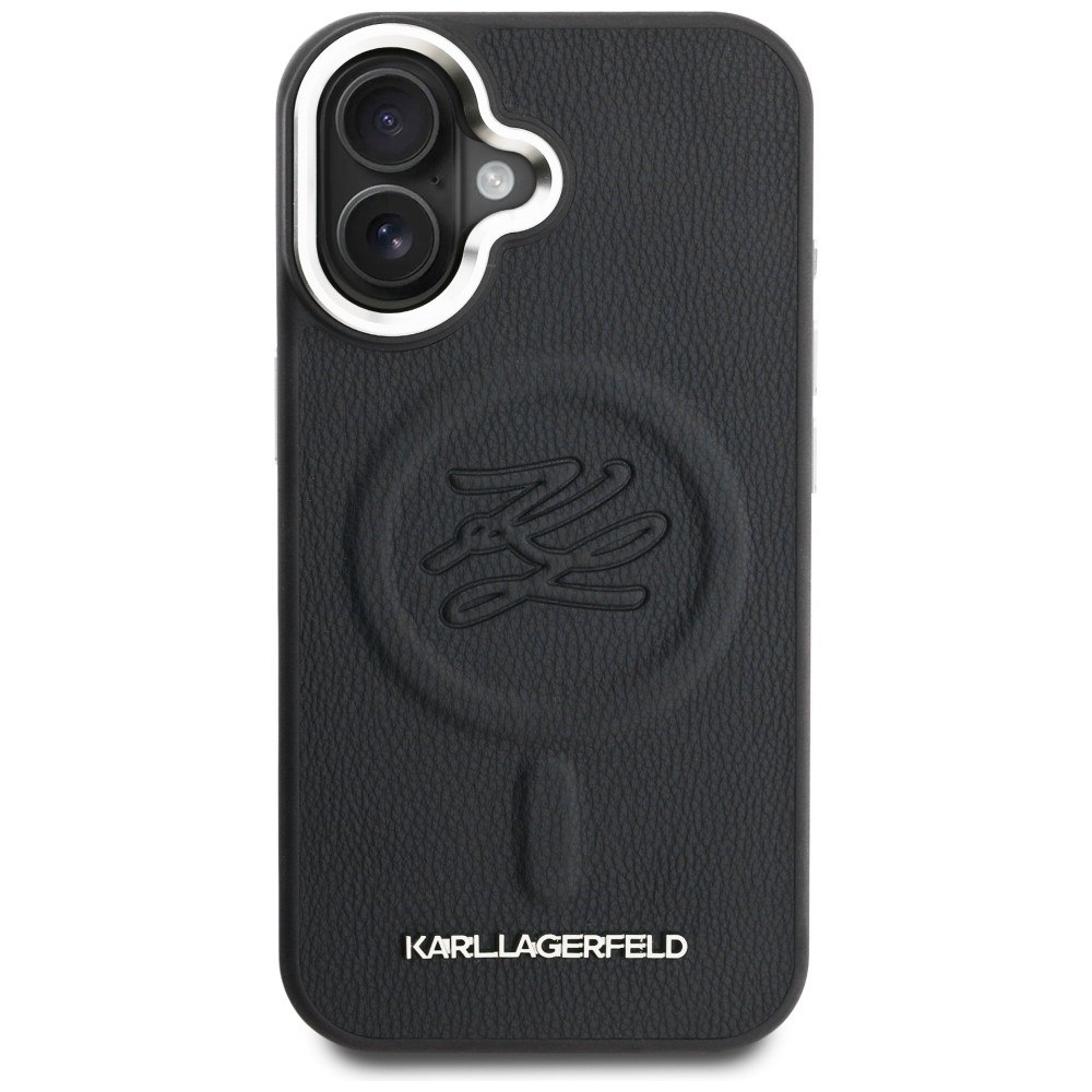 Karl Lagerfeld Initial & Metal Logo MagSafe dėklas iPhone 16 - Juodas