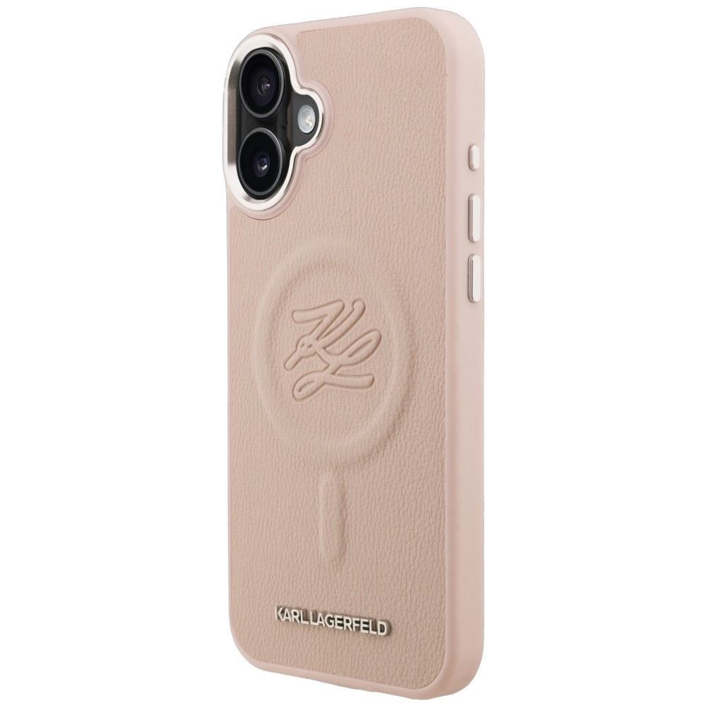 Karl Lagerfeld Initial & Metal Logo MagSafe dėklas iPhone 16 Plus - Rožinis