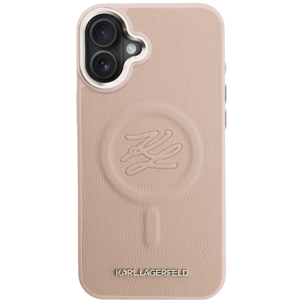 Karl Lagerfeld Initial & Metal Logo MagSafe dėklas iPhone 16 Plus - Rožinis