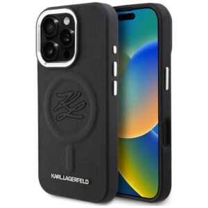 Karl Lagerfeld Initial & Metal Logo MagSafe dėklas iPhone 16 Pro - Juodas