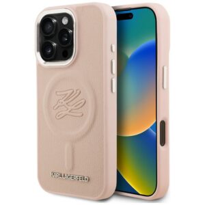 Karl Lagerfeld Initial & Metal Logo MagSafe dėklas iPhone 16 Pro Max - Rožinis