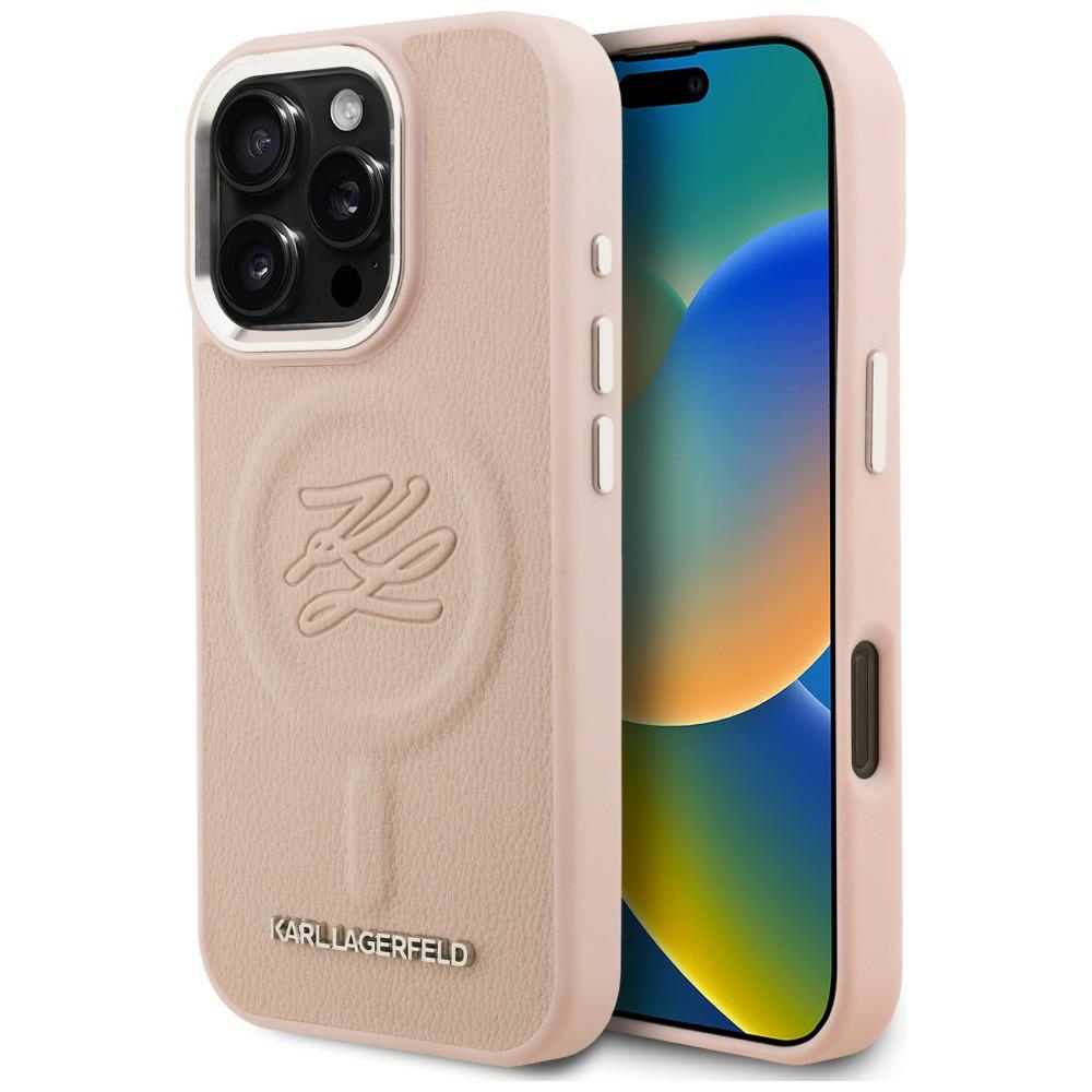 Karl Lagerfeld Initial & Metal Logo MagSafe dėklas iPhone 16 Pro Max - Rožinis
