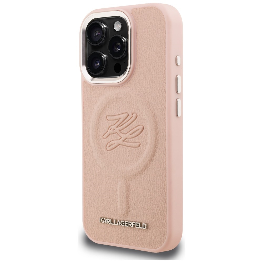 Karl Lagerfeld Initial & Metal Logo MagSafe dėklas iPhone 16 Pro Max - Rožinis