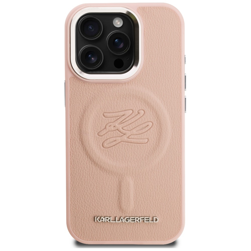 Karl Lagerfeld Initial & Metal Logo MagSafe dėklas iPhone 16 Pro Max - Rožinis