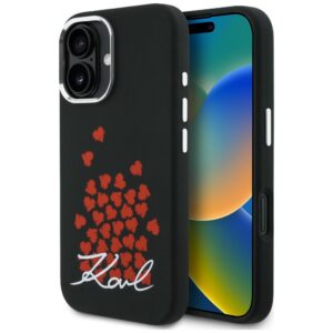 Karl Lagerfeld Silicone Heart Sign Logo MagSafe dėklas iPhone 16 - Juodas
