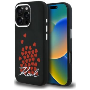 Karl Lagerfeld Silicone Heart Sign Logo MagSafe dėklas iPhone 16 Pro - Juodas