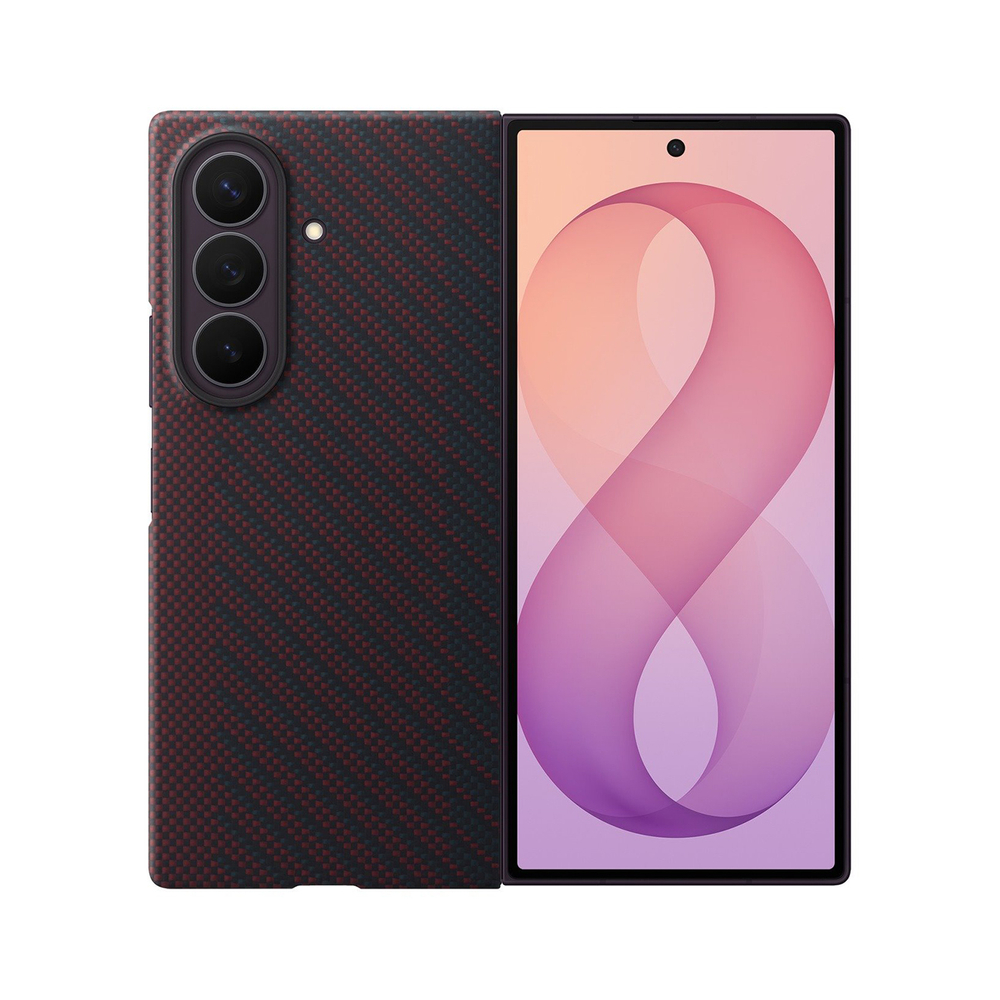 Samsung Carbon Magnet dėklas Samsung Galaxy Z Fold 8 Ultra, suderintas su MagSafe + 2 anti-atspindinio stiklo plėvelės - raudona