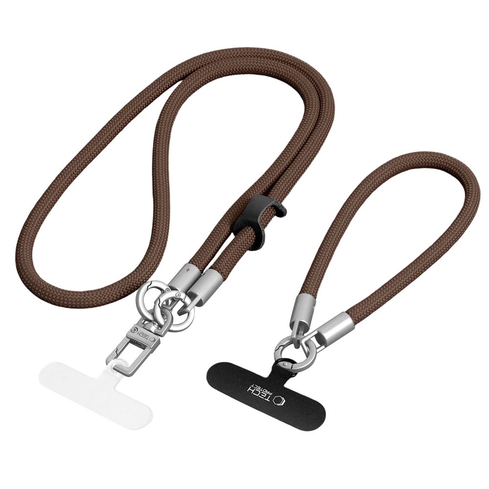Telefono dirželis Tech-Protect C10S Rope Crossbody & Wrist, rudos ir titano spalvos