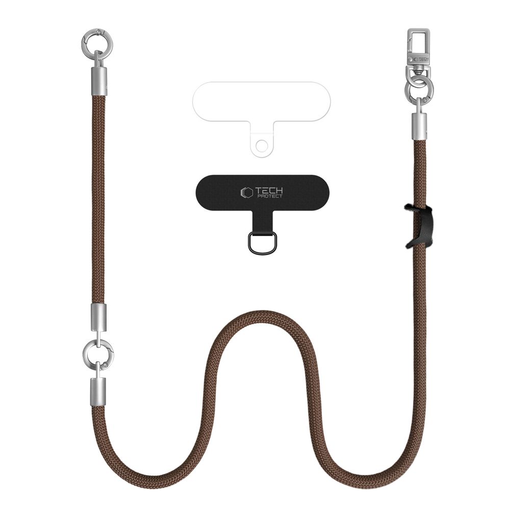 Telefono dirželis Tech-Protect C10S Rope Crossbody & Wrist, rudos ir titano spalvos