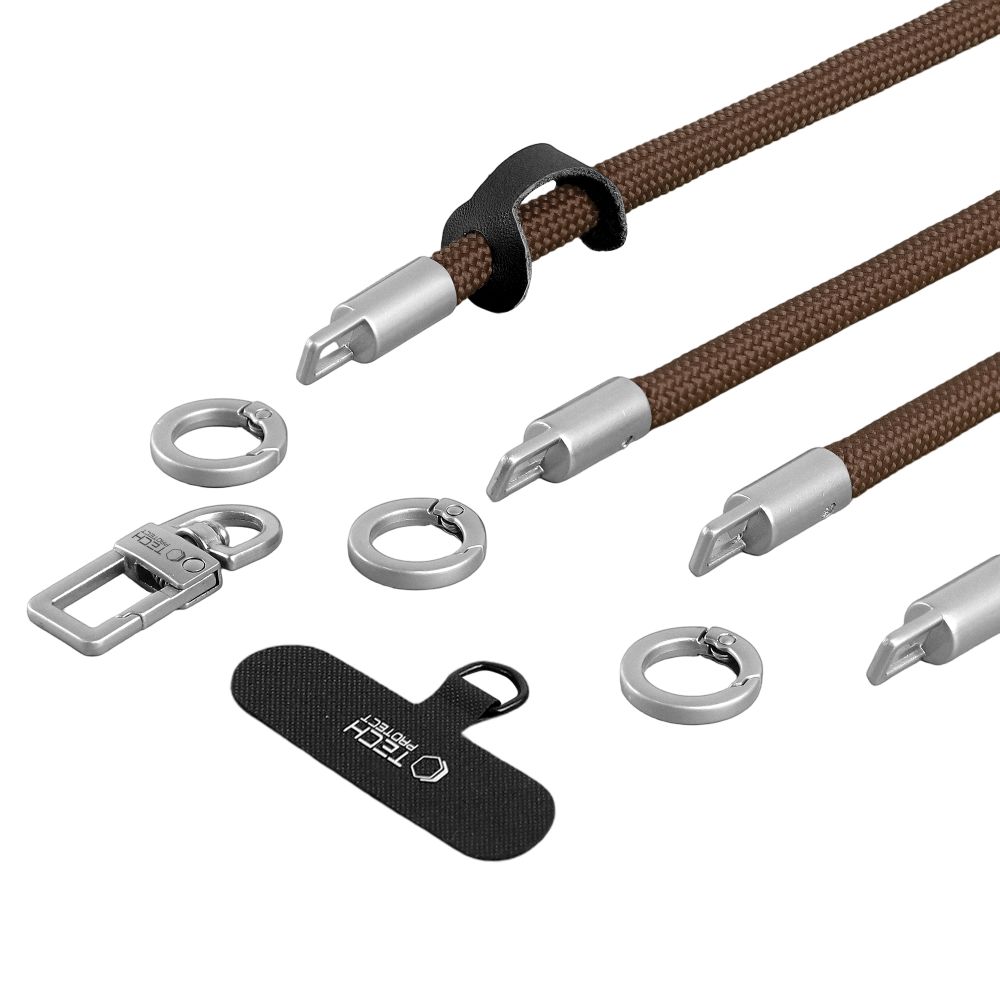 Telefono dirželis Tech-Protect C10S Rope Crossbody & Wrist, rudos ir titano spalvos