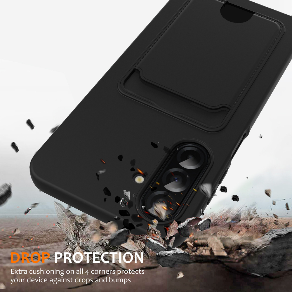 Samsung Galaxy A37 5G TPU Dėklas su Kortelės Kišenėle ir Diagonaliu Dirželiu - Juodas