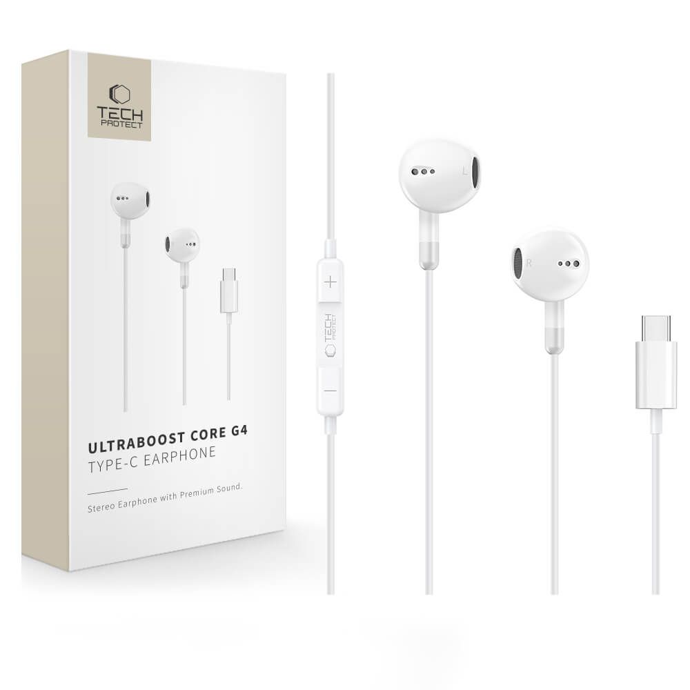 Ausinės Tech-Protect Ultraboost Core G4, USB-C, baltos