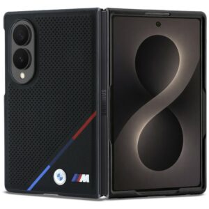 BMW M odos perforuota trispalvė dėklas su metaliniais logotipais MagSafe Samsung Galaxy Z Fold 8 - juoda