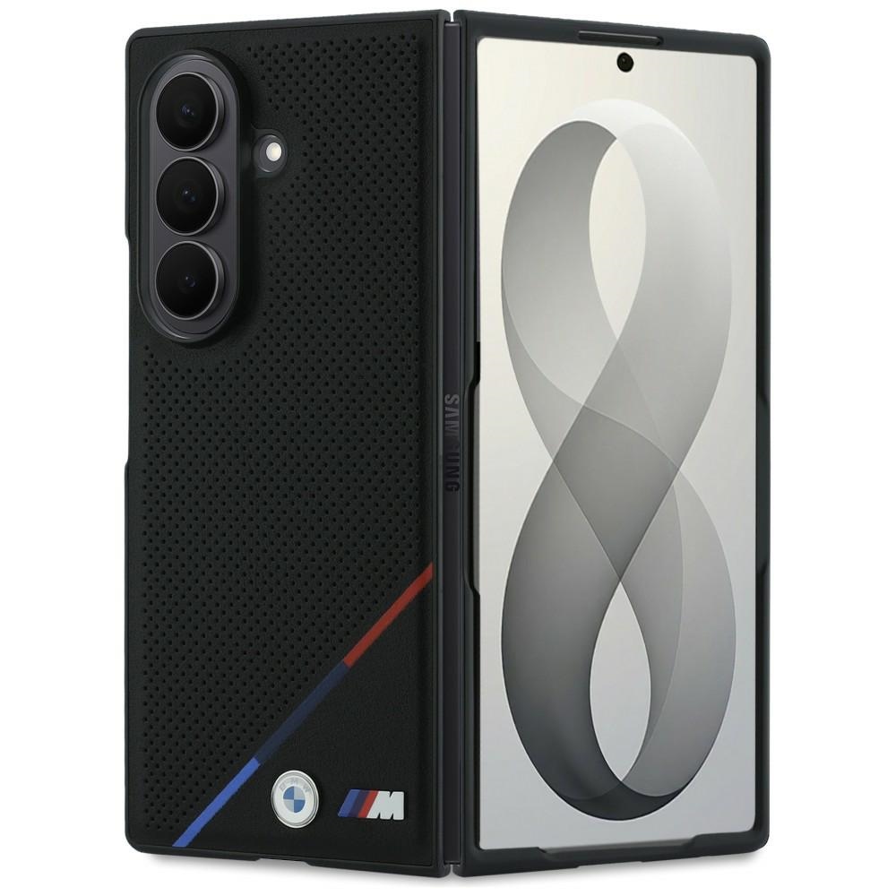 BMW M Leather Perforated Tricolor Stripe Metal Logos MagSafe dėklas Samsung Galaxy Z Fold 8 Ultra - juodas