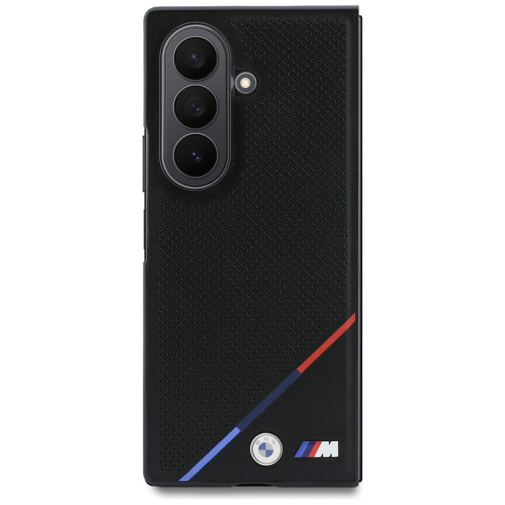 BMW M Leather Perforated Tricolor Stripe Metal Logos MagSafe dėklas Samsung Galaxy Z Fold 8 Ultra - juodas