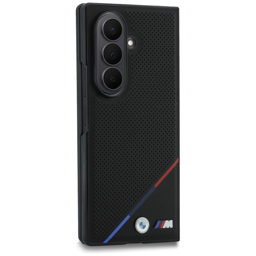 BMW M Leather Perforated Tricolor Stripe Metal Logos MagSafe dėklas Samsung Galaxy Z Fold 8 Ultra - juodas