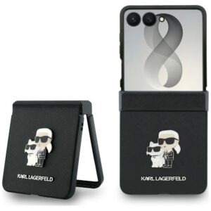 Dėklas Karl Lagerfeld Karl & Choupette Saffiano Pins Samsung Galaxy Z Flip 8 - juodas