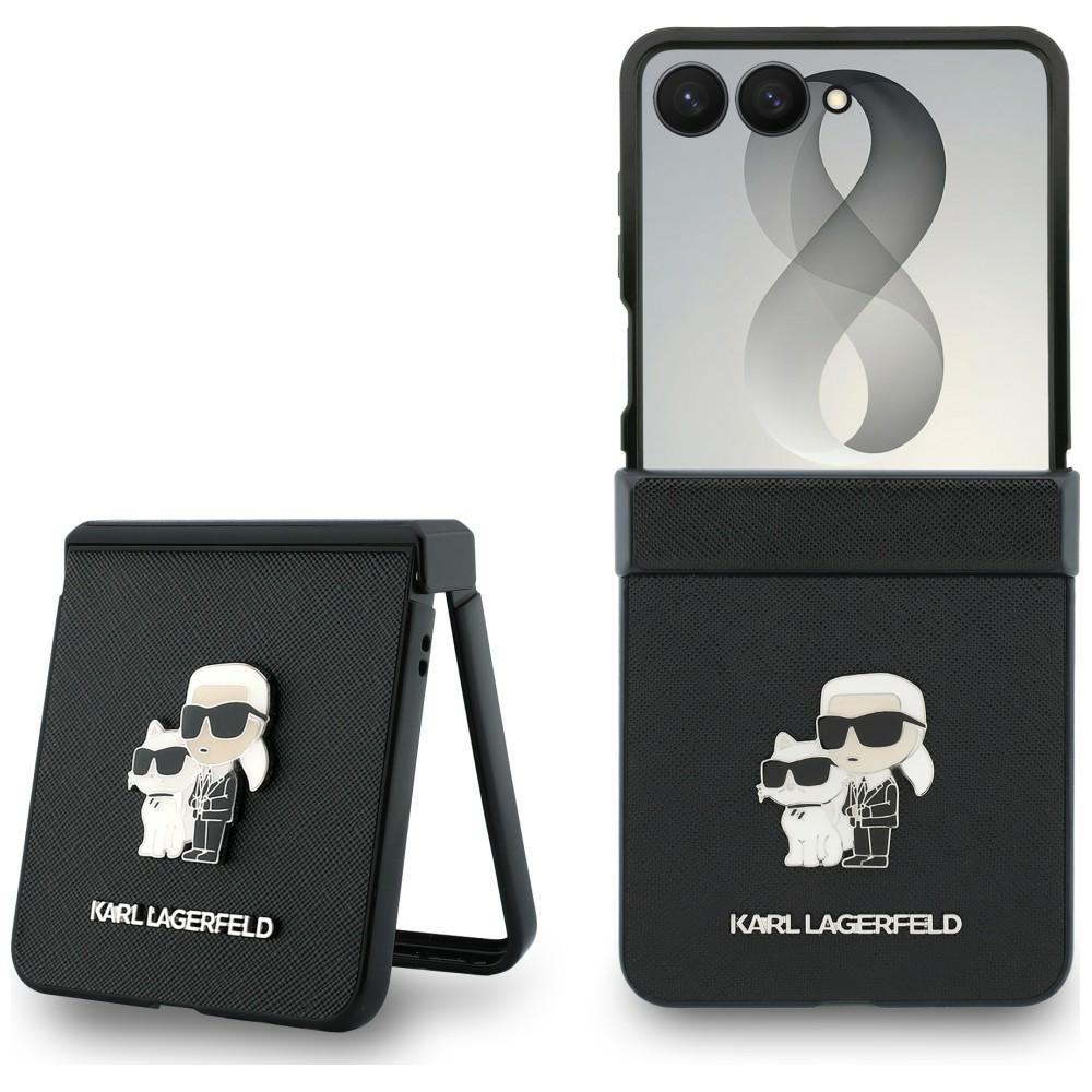 Dėklas Karl Lagerfeld Karl & Choupette Saffiano Pins Samsung Galaxy Z Flip 8 - juodas
