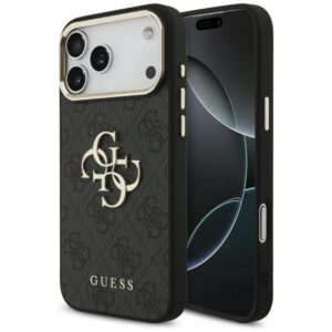 Guess 4G Big 4G Classic Logo dėklas iPhone 17 Pro Max / 18 Pro Max - juodas ir aukso spalva