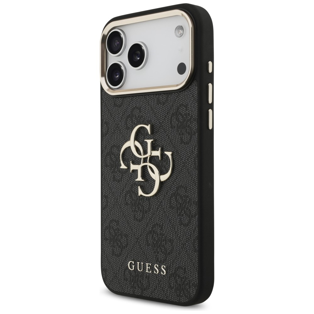 Guess 4G Big 4G Classic Logo dėklas iPhone 17 Pro Max / 18 Pro Max - juodas ir aukso spalva