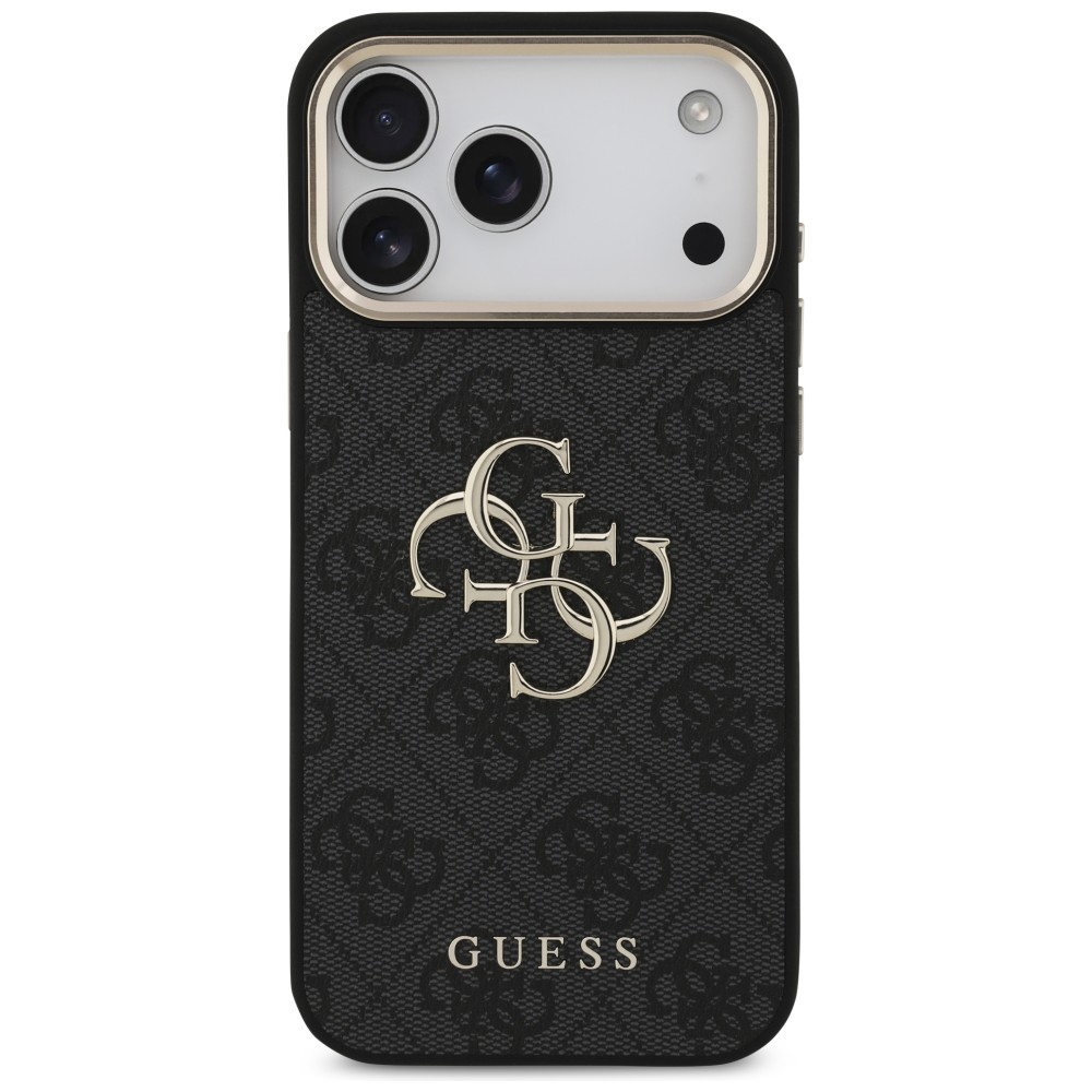 Guess 4G Big 4G Classic Logo dėklas iPhone 17 Pro Max / 18 Pro Max - juodas ir aukso spalva