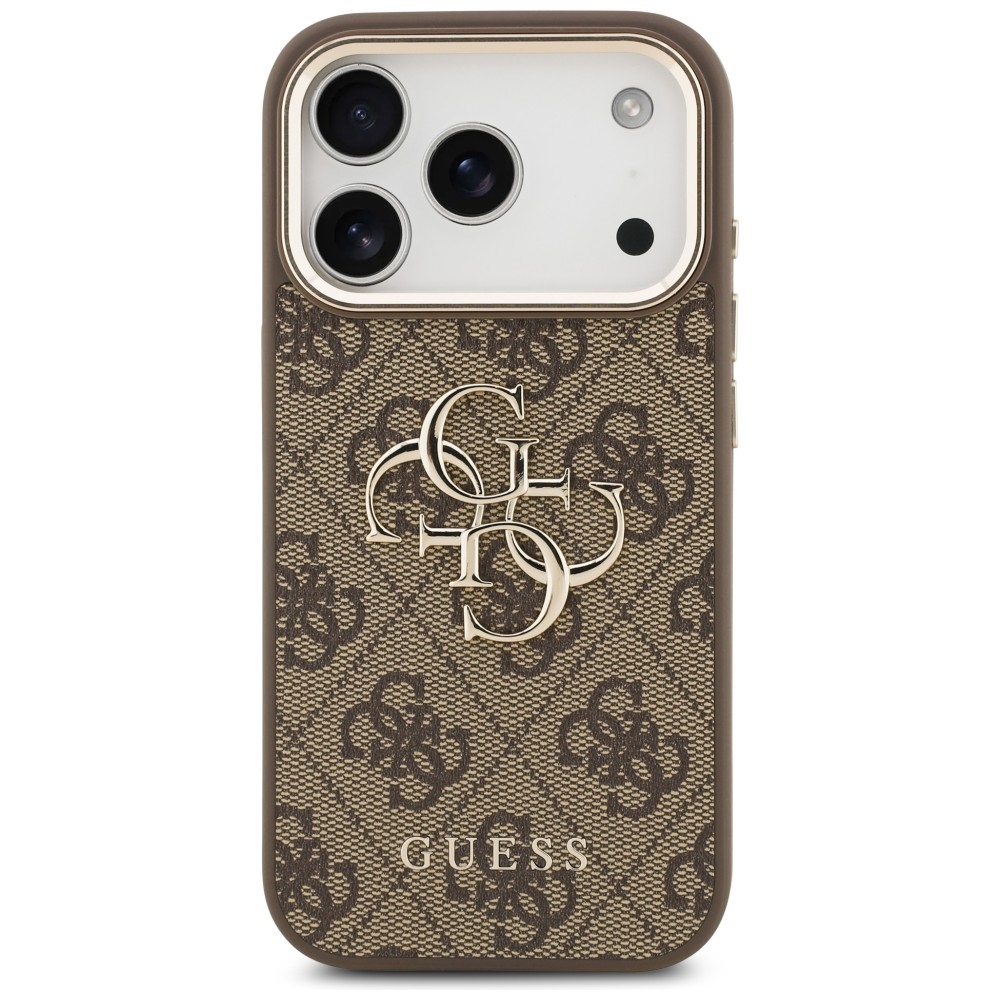 Guess 4G Big 4G Classic Logo dėklas iPhone 17 Pro / 18 Pro - ruda ir aukso spalva