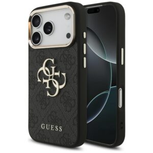 Guess 4G Big 4G Classic Logo dėklas iPhone 17 Pro / 18 Pro - juodas ir aukso spalva