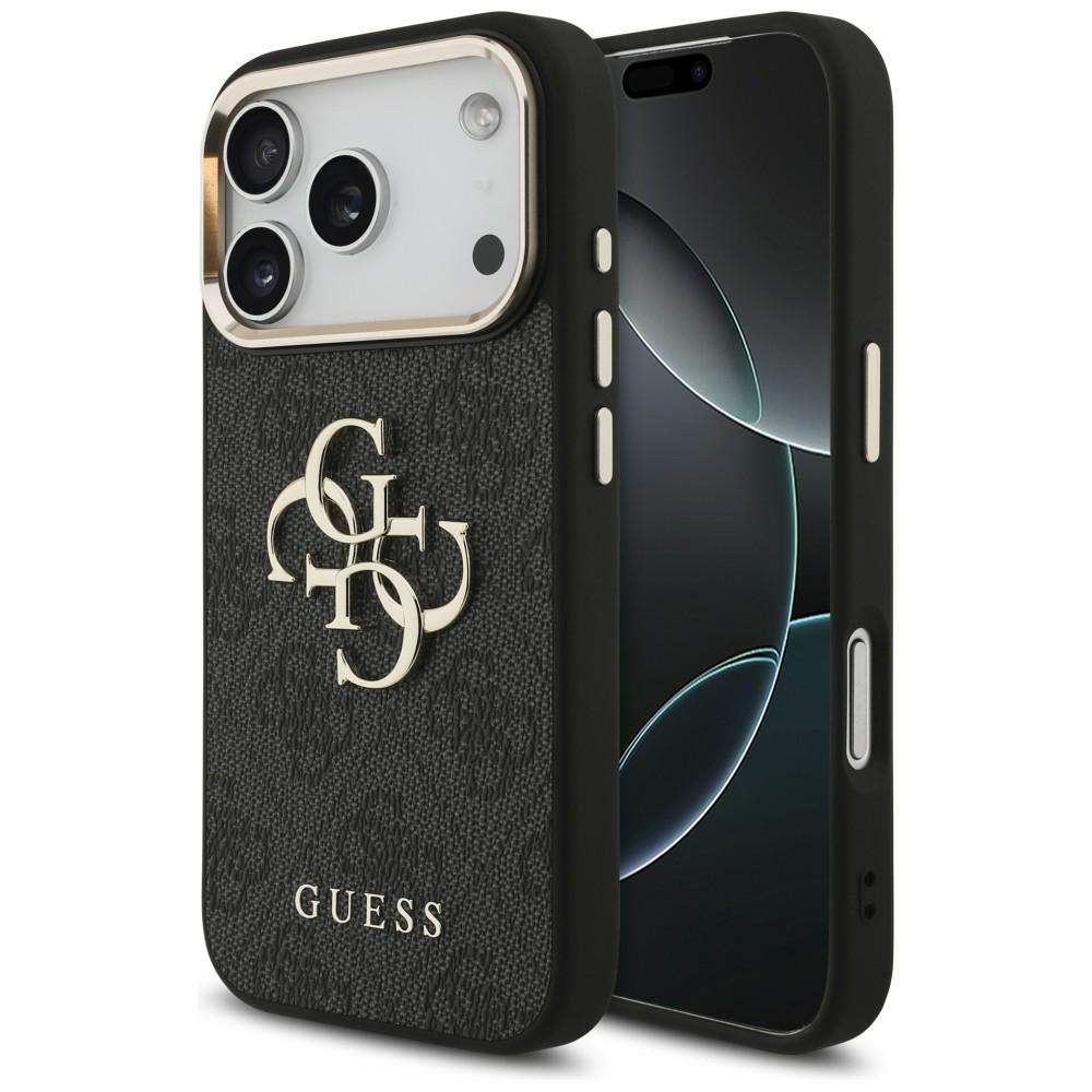 Guess 4G Big 4G Classic Logo dėklas iPhone 17 Pro / 18 Pro - juodas ir aukso spalva