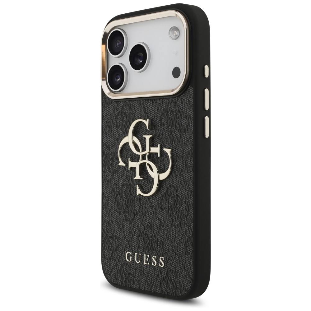 Guess 4G Big 4G Classic Logo dėklas iPhone 17 Pro / 18 Pro - juodas ir aukso spalva
