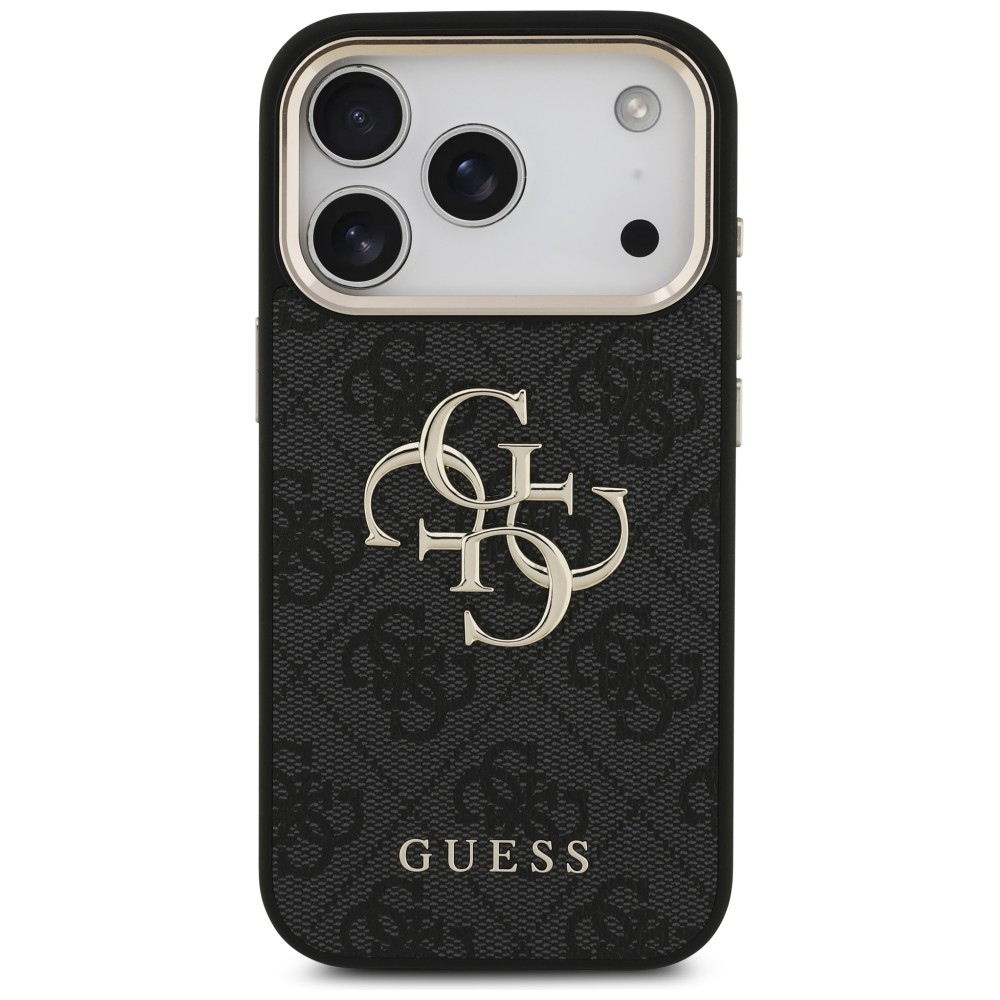Guess 4G Big 4G Classic Logo dėklas iPhone 17 Pro / 18 Pro - juodas ir aukso spalva