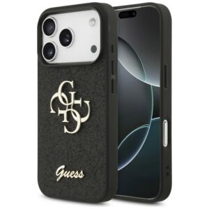 Guess Fixed Glitter Big 4G dėklas iPhone 17 Pro / 18 Pro - Juodas