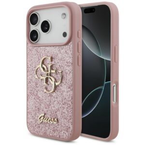 Guess Fixed Glitter Big 4G dėklas iPhone 17 Pro / 18 Pro - Rožinis