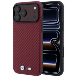 BMW M Carbon Metal Logo MagSafe dėklas iPhone 17 Pro Max / 18 Pro Max - Bordo