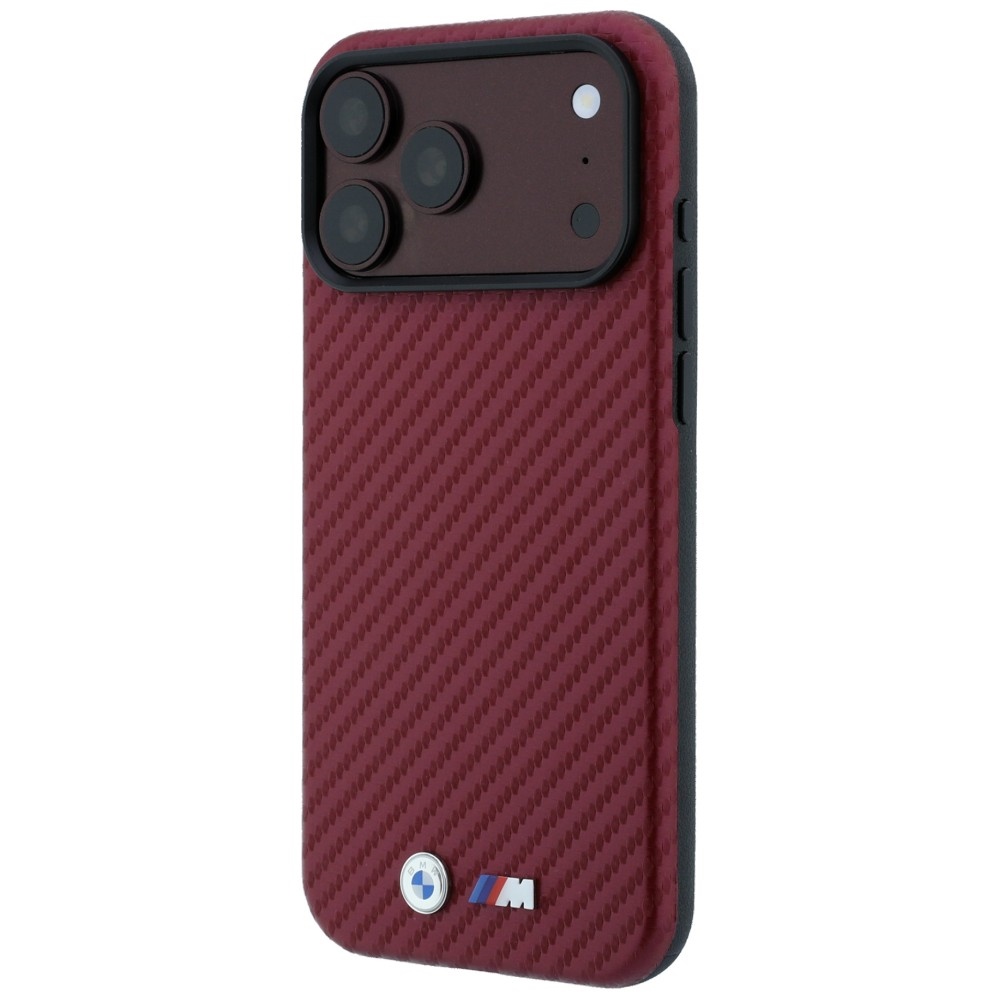 BMW M Carbon Metal Logo MagSafe dėklas iPhone 17 Pro Max / 18 Pro Max - Bordo